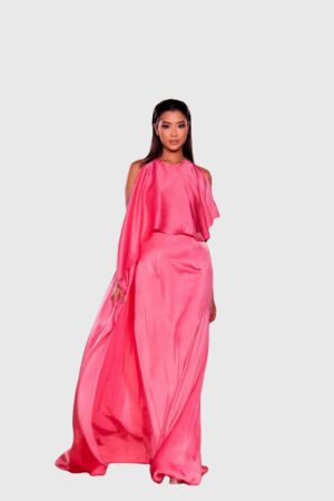 Asymmetric Draped Cape Gown