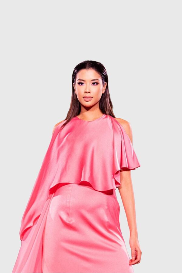Asymmetric Draped Cape Gown - Image 3