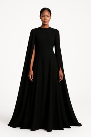 Asymmetric Sleeve Cape Gown