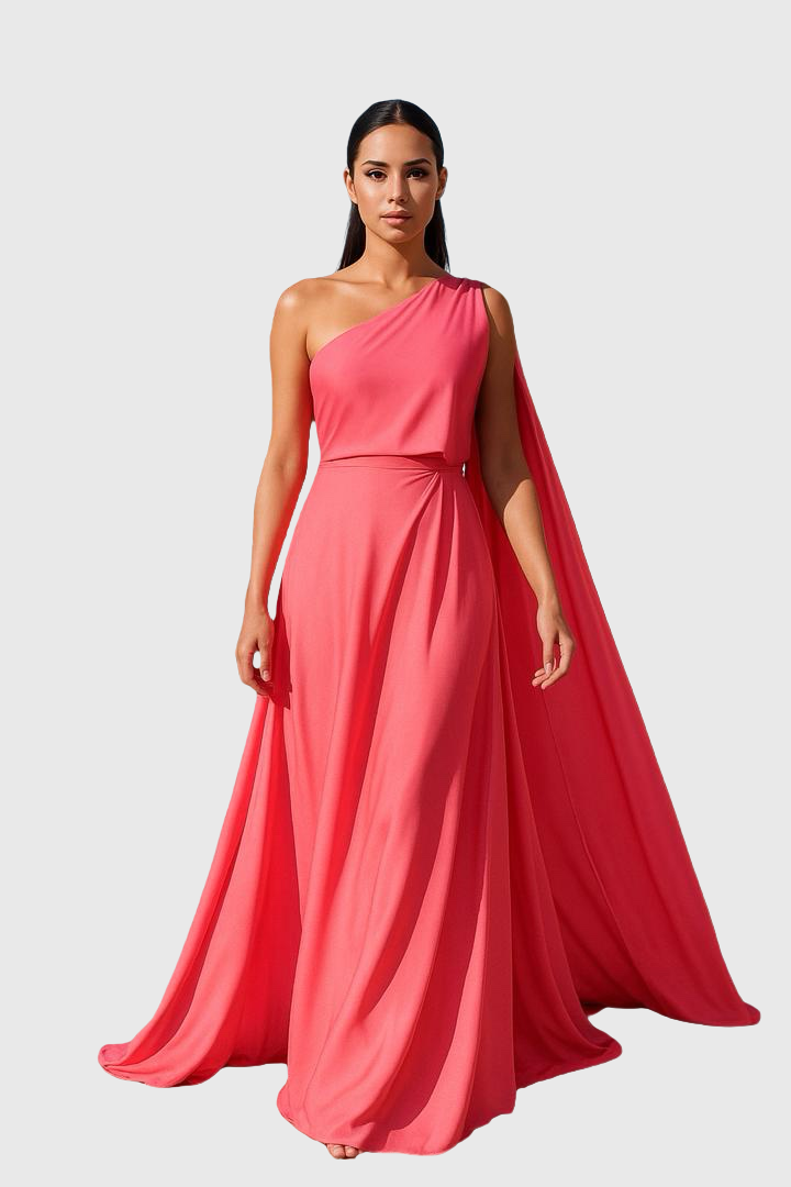 Asymmetric Shoulder Sleeveless Draped Gown